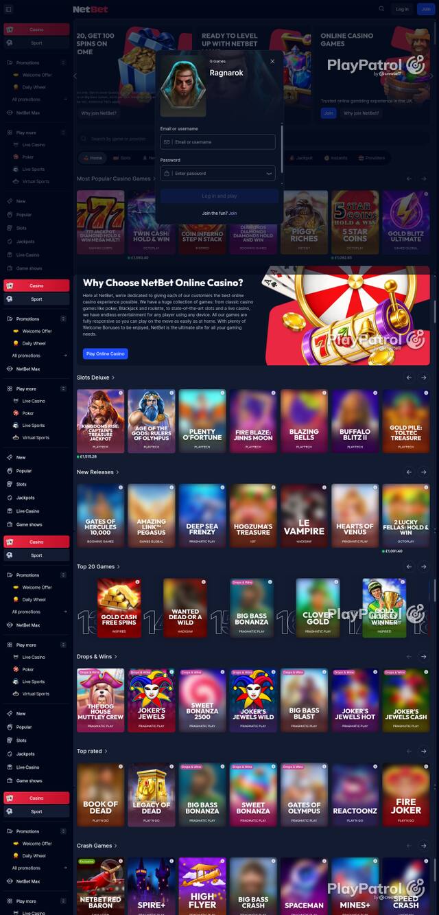 Capture of the front page of NetBet Casino (netbet.co.uk) on 11 October 2026