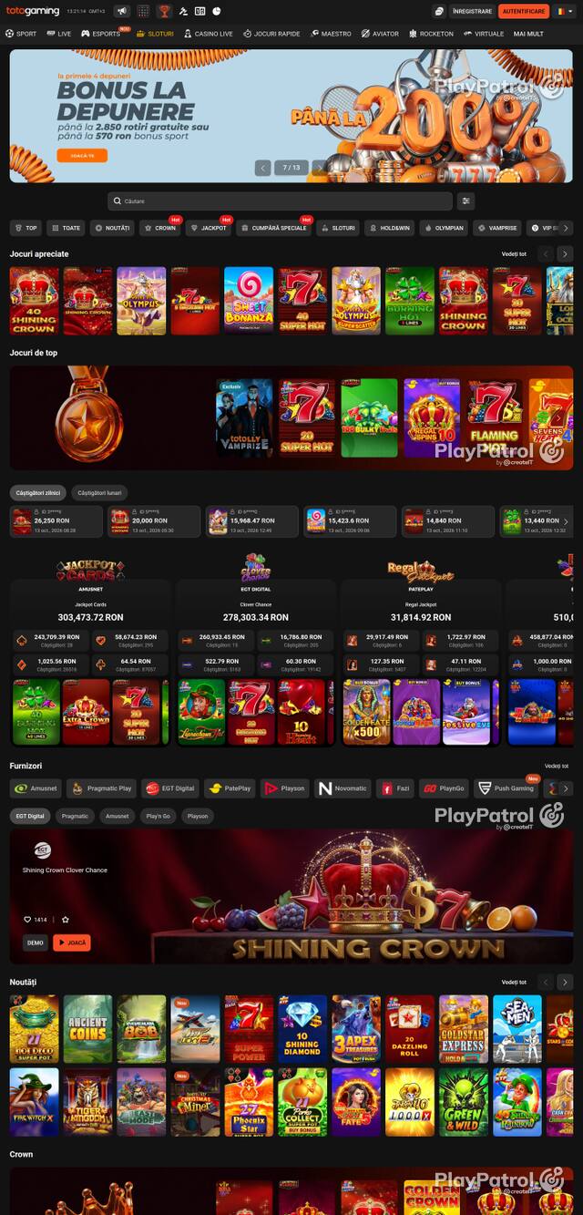 Capture of the front page of Totogaming (totogaming.ro) on 13 October 2026
