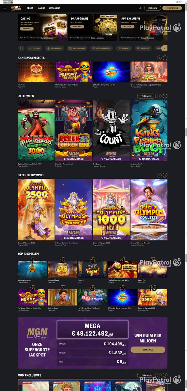 Capture of the front page of BetMGM (betmgm.nl) on 16 October 2026