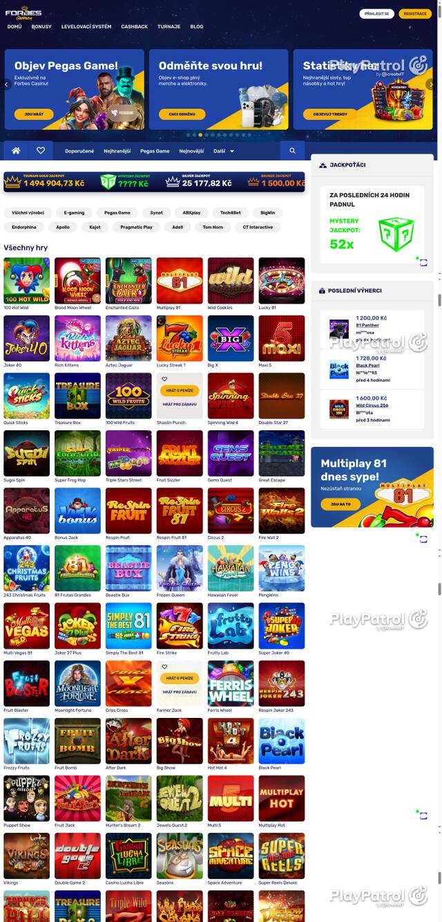 Capture of the front page of Forbes Casino (forbescasino.cz) on 9 October 2026