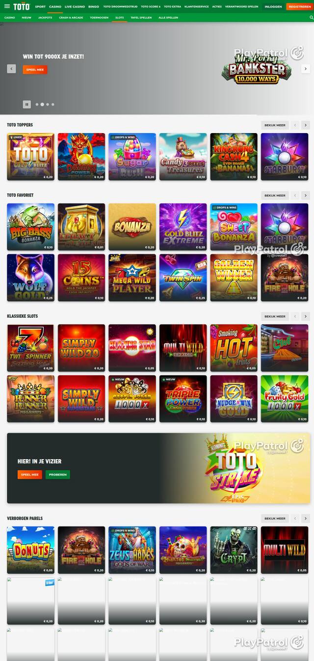 Homepage capture of TOTO Casino recorded during the scan