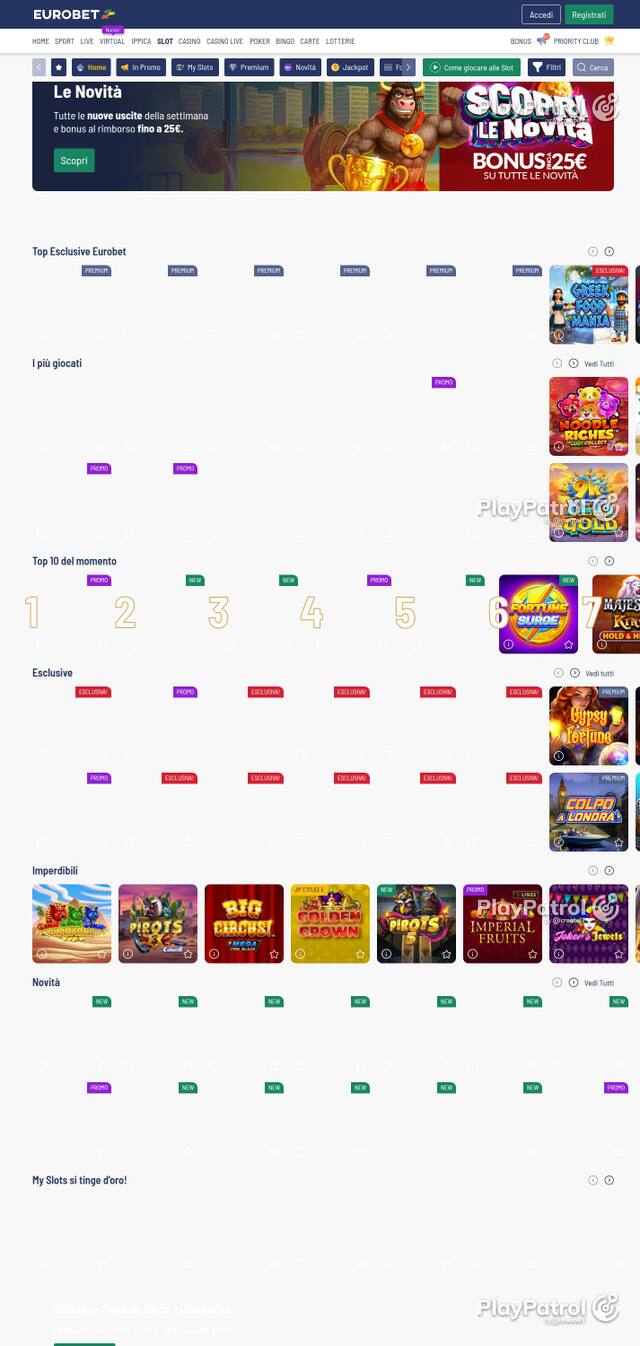 Homepage capture of Eurobet recorded during the scan
