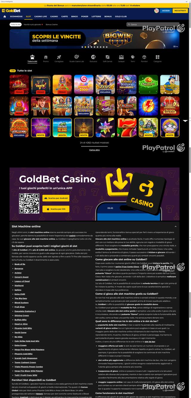 Capture of the front page of Goldbet (goldbet.it) on 8 October 2026
