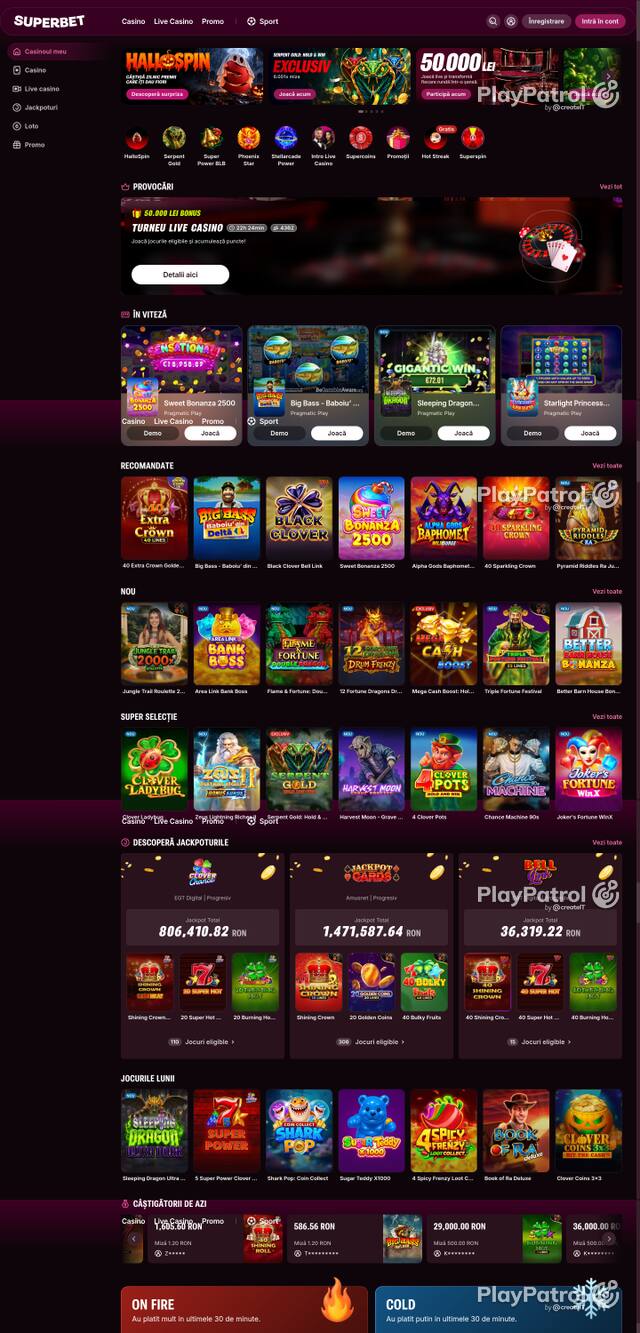 Front page of Superbet as captured on 29 October 2026