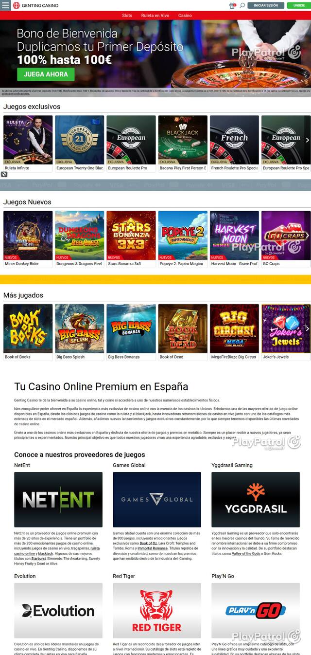 Capture of the front page of Genting Casino (gentingcasino.es) on 2 October 2026