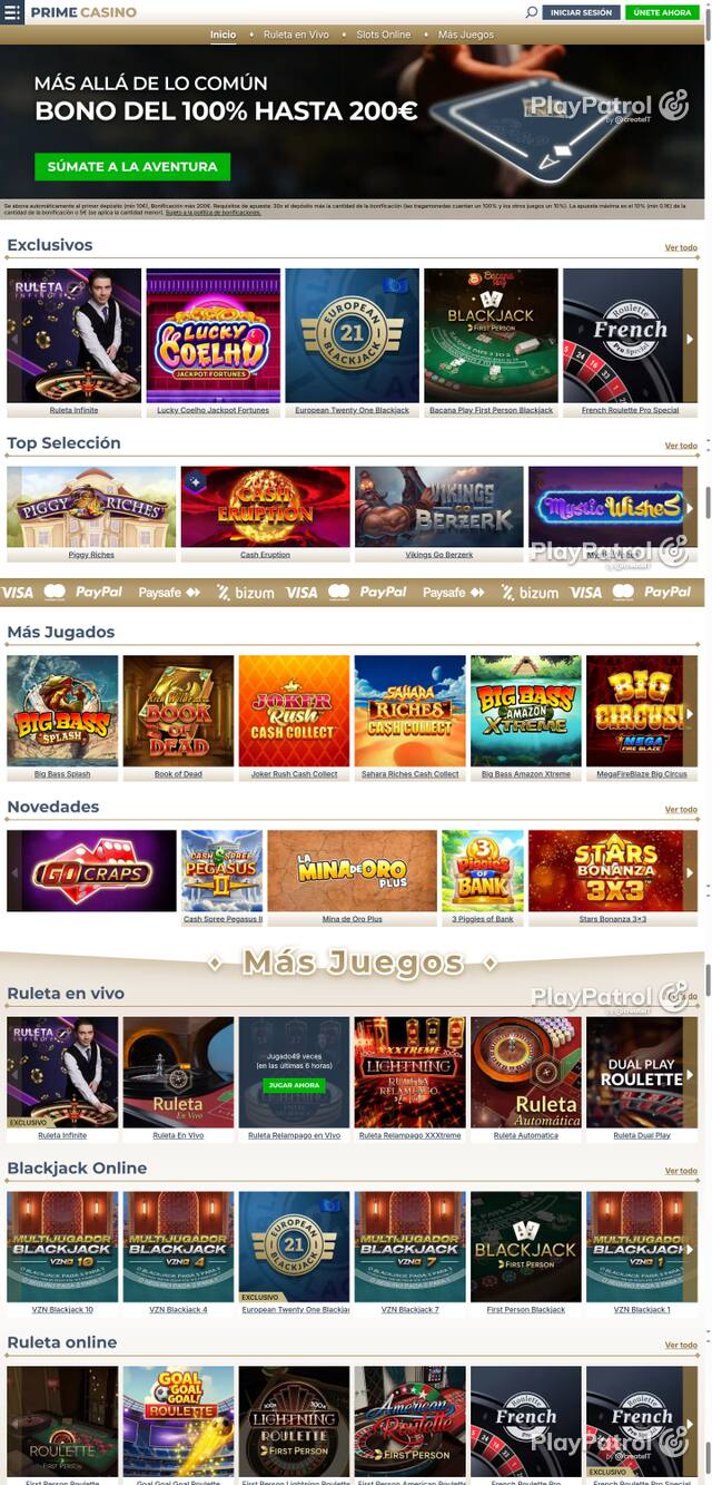 Capture of the front page of Prime Casino (primecasino.es) on 27 October 2026