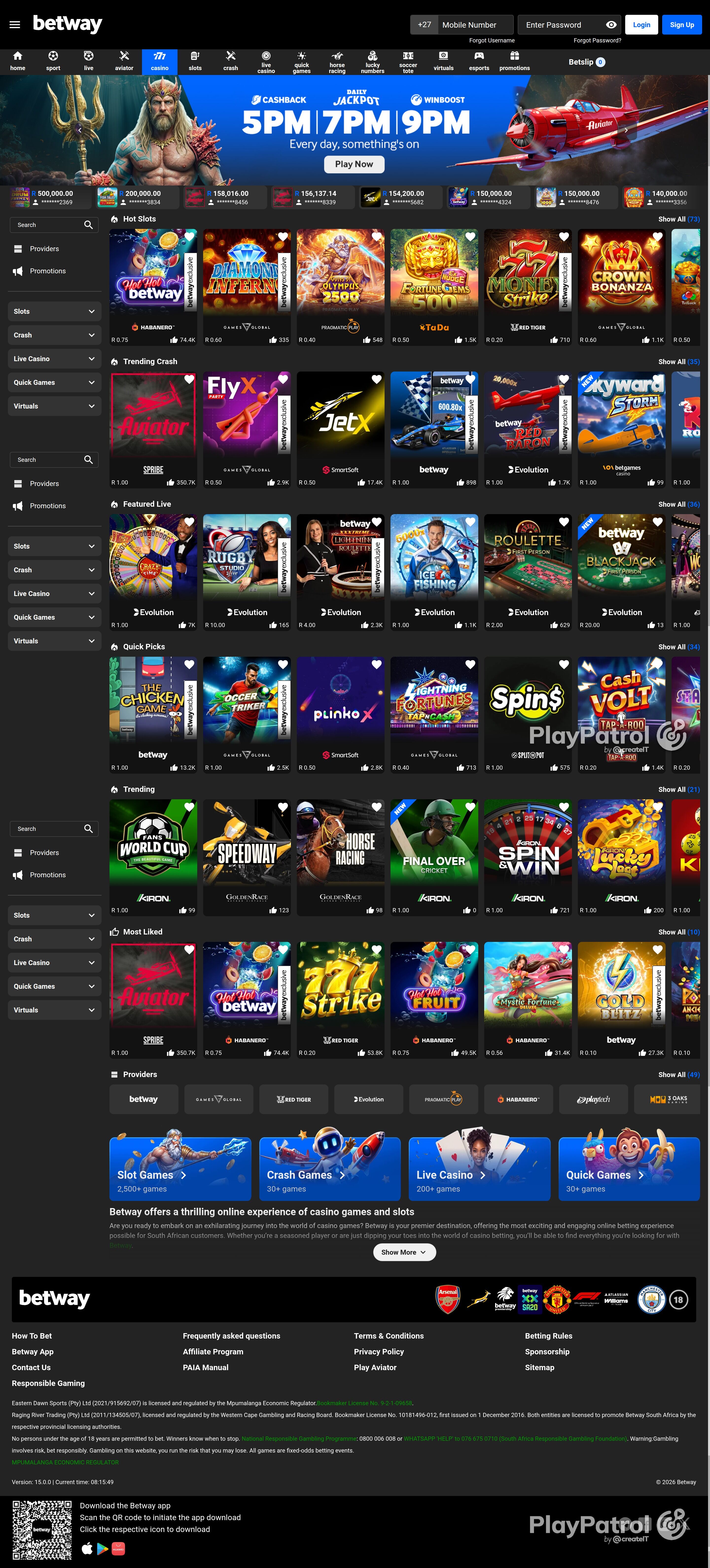 Full capture of betway.co.za recorded during the scan