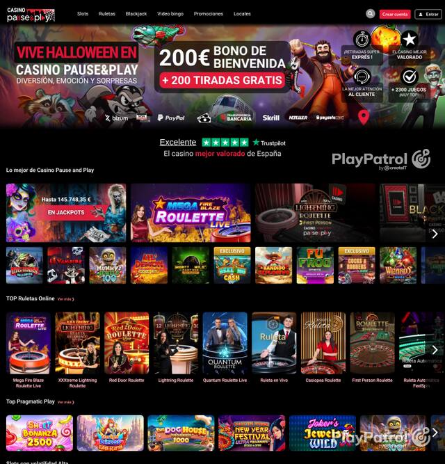 Capture of the front page of Casino Pause and Play (casinopauseandplay.es) on 5 October 2026