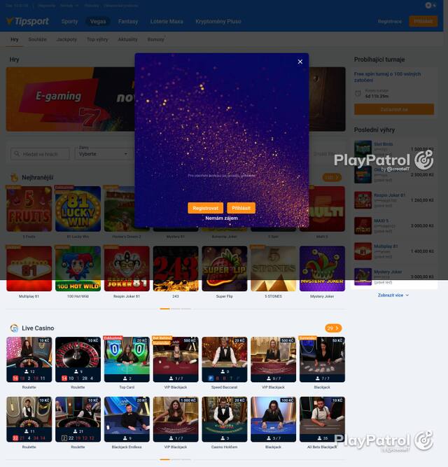 Homepage capture of Tipsport recorded during the scan