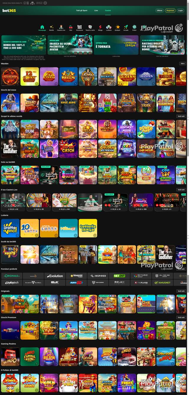 Capture of the front page of bet365 (casino.bet365.it) on 20 October 2026