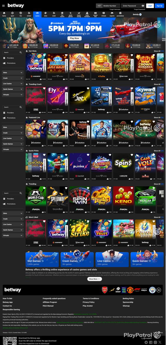 Capture of the front page of betway.co.za (betway.co.za) on 14 October 2026