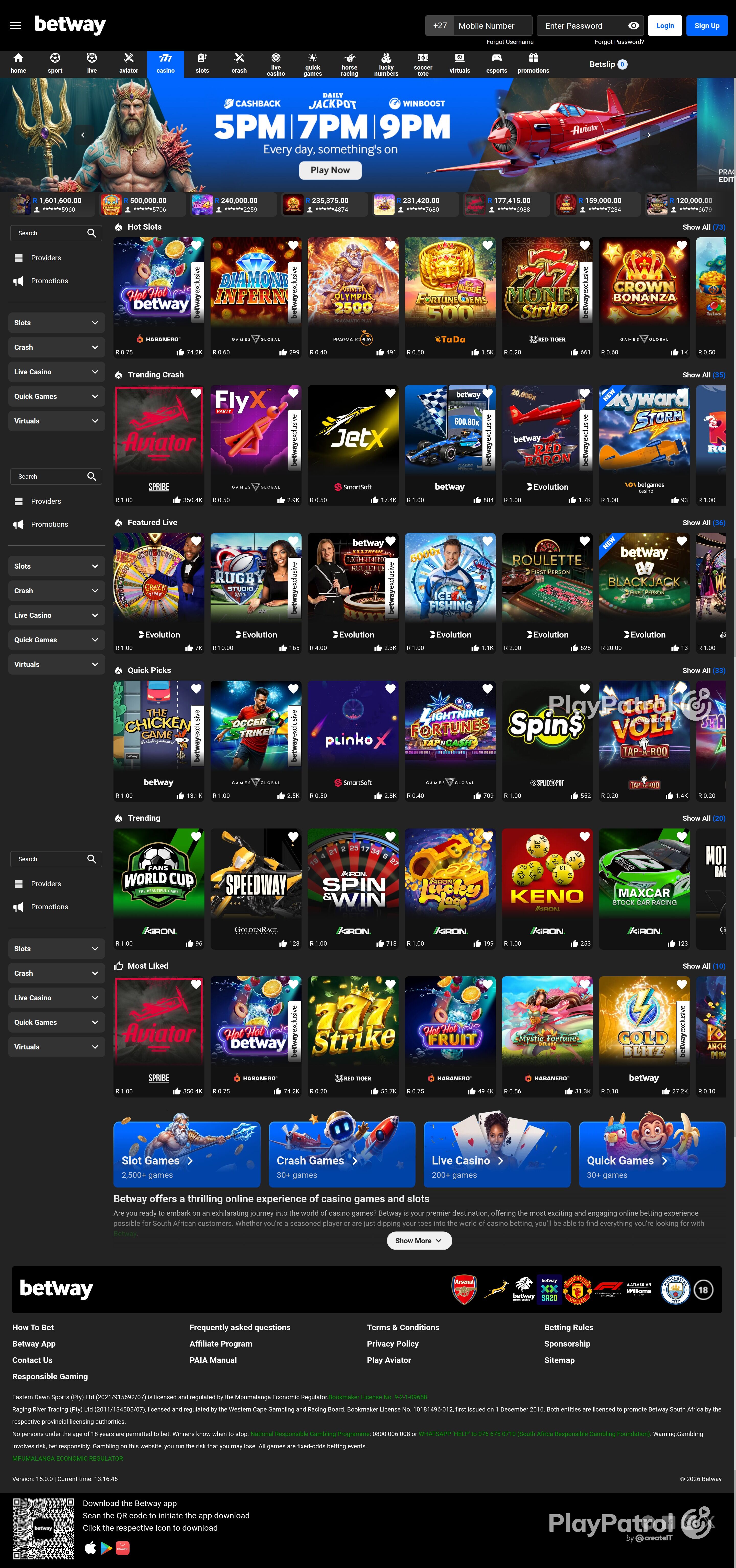 Full capture of betway.co.za recorded during the scan