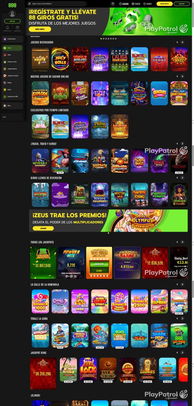 Capture of the front page of 888 (888casino.es) on 9 October 2026