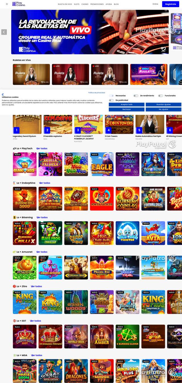 Capture of OnePlay Casino recorded during the scan