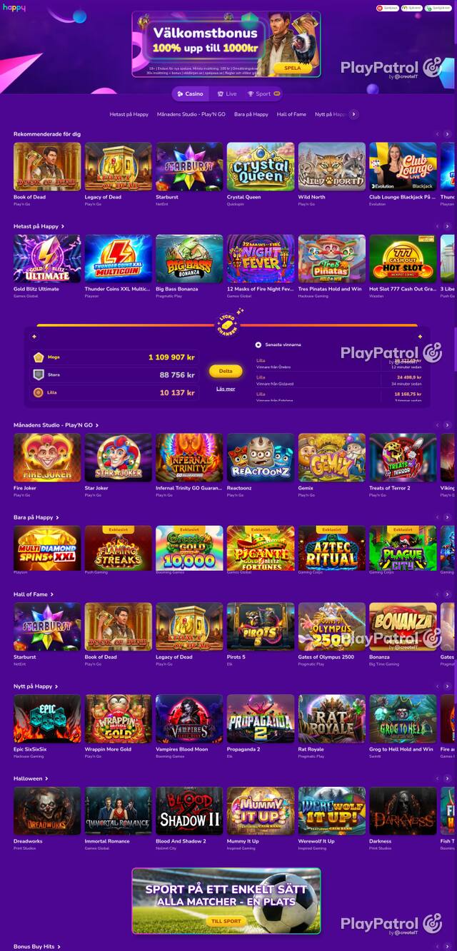 Capture of the front page of happycasino.se (happycasino.se) on 23 October 2026