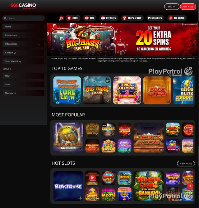 Capture of the front page of 666 Casino (666casino.com) on 5 October 2026
