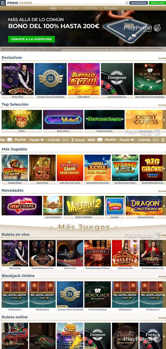 Homepage capture of Prime Casino recorded during the scan