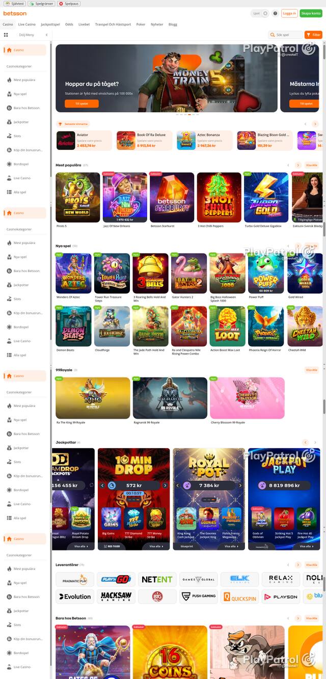 Capture of the front page of betsson.com (betsson.com) on 17 October 2026