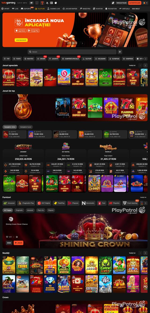 Capture of the front page of Totogaming (totogaming.ro) on 11 October 2026
