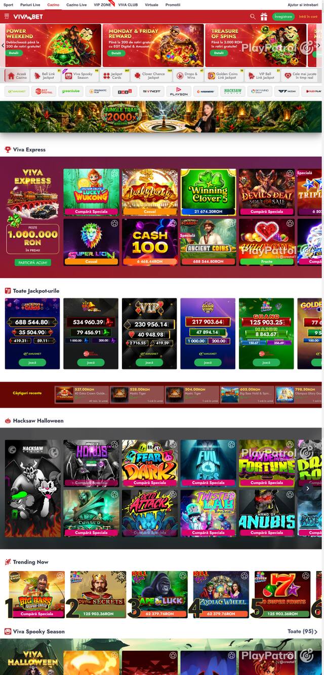 Capture of the front page of VivaBet (vivabet.ro) on 20 October 2026