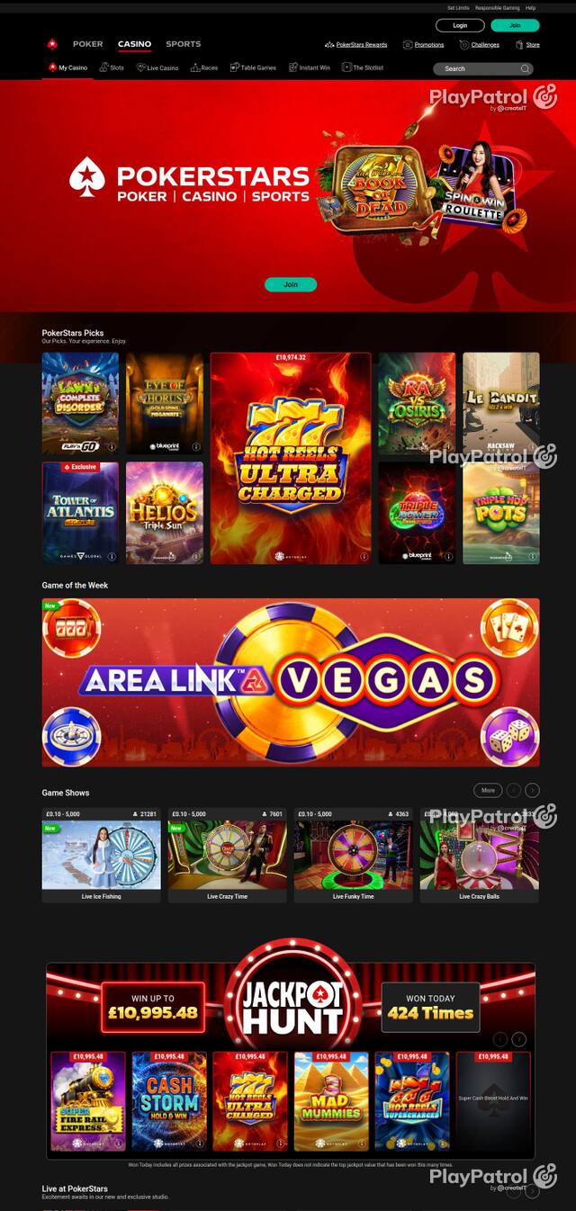 Homepage capture of PokerStars recorded during the scan