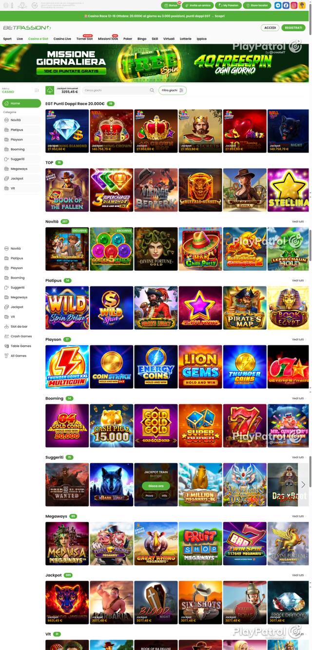 Capture of the front page of Betpassion (betpassion.it) on 12 October 2026
