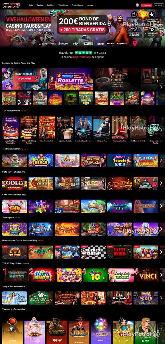 Capture of the front page of Casino Pause and Play (casinopauseandplay.es) on 22 October 2026