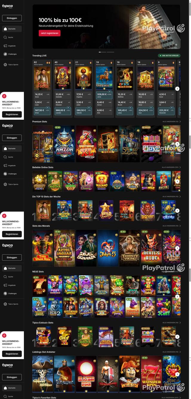Capture of the front page of Tipico Games (games.tipico.de) on 25 October 2026