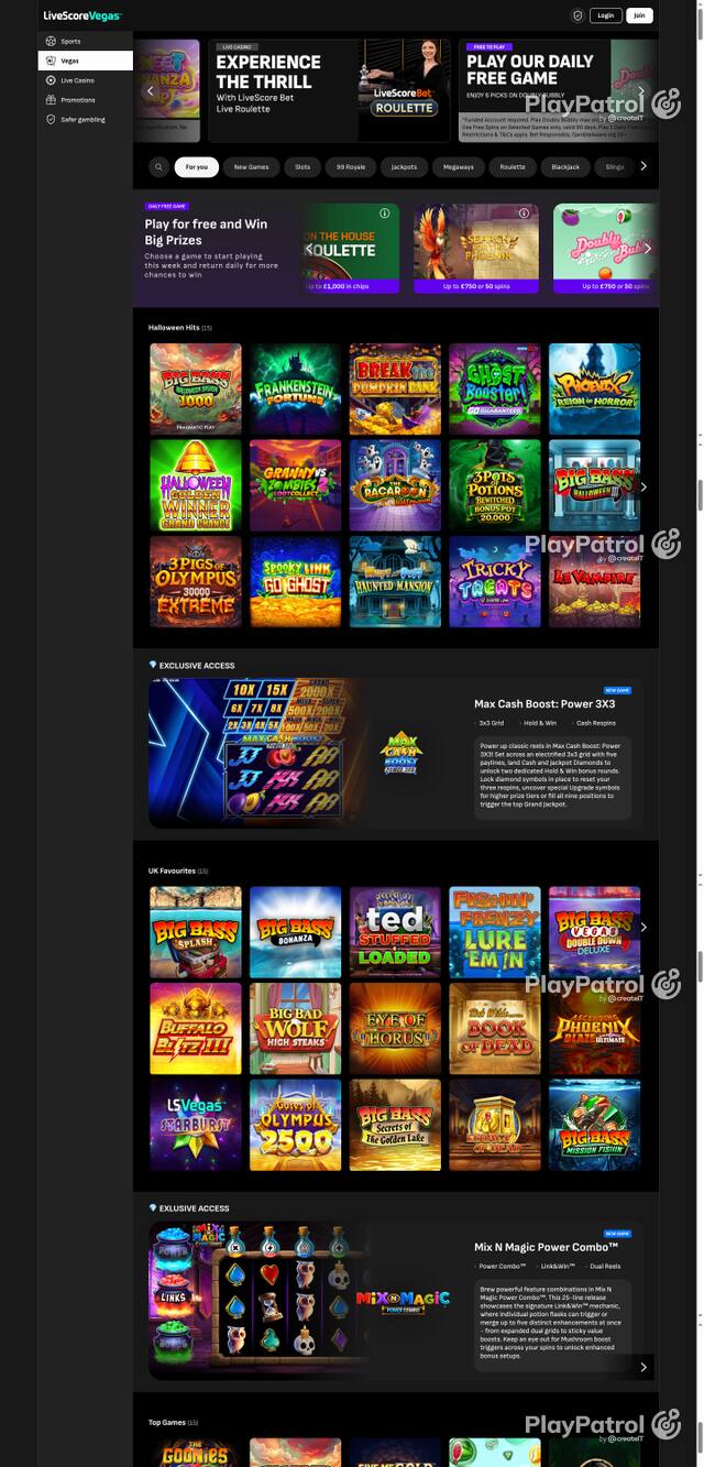 Capture of the front page of LiveScore Vegas (livescorebet.com) on 25 October 2026