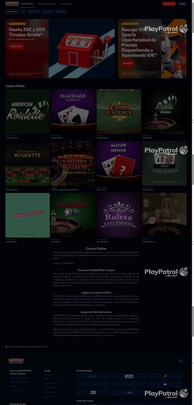 Capture of the front page of Monopoly Casino (monopolycasino.es) on 6 October 2026