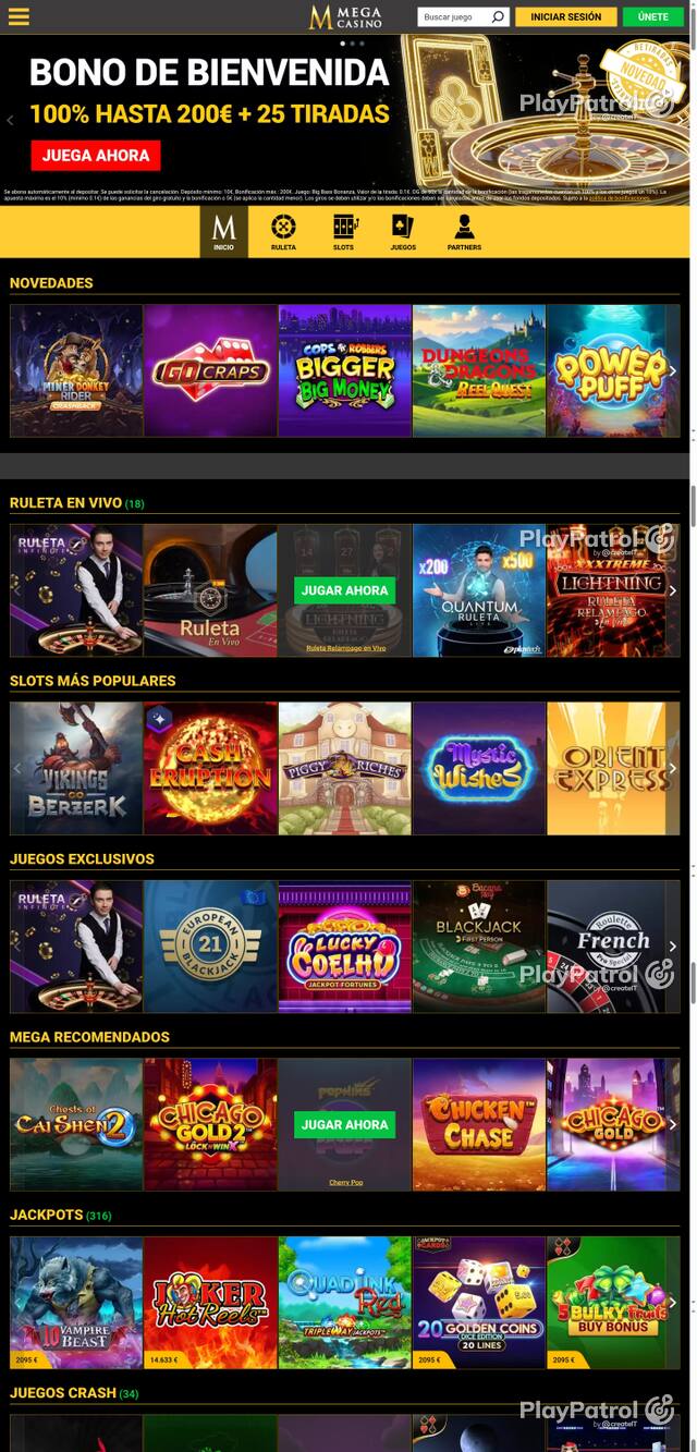 Capture of the front page of Mega Casinos (megacasinos.es) on 27 October 2026