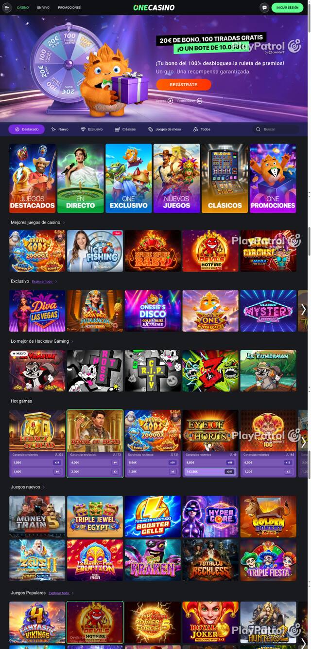 Capture of the front page of One Casino (onecasino.es) on 12 October 2026