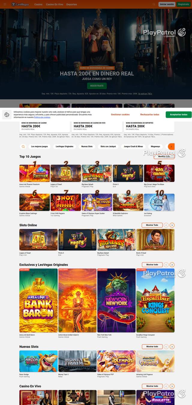 Capture of the front page of LeoVegas (leovegas.es) on 2 October 2026