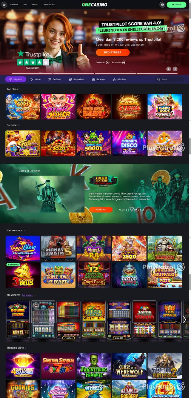 Capture of the front page of One Casino (nl.onecasino.com) on 14 October 2026