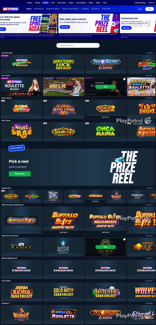 Capture of the front page of Betfred (betfred.com) on 22 October 2026