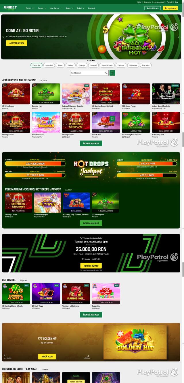 Capture of the front page of Unibet (unibet.ro) on 10 October 2026