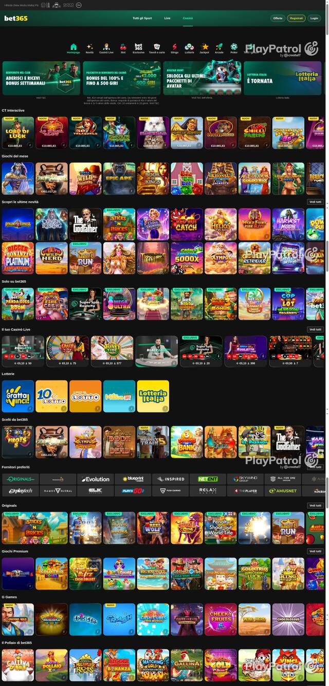 Capture of the front page of bet365 (casino.bet365.it) on 22 October 2026