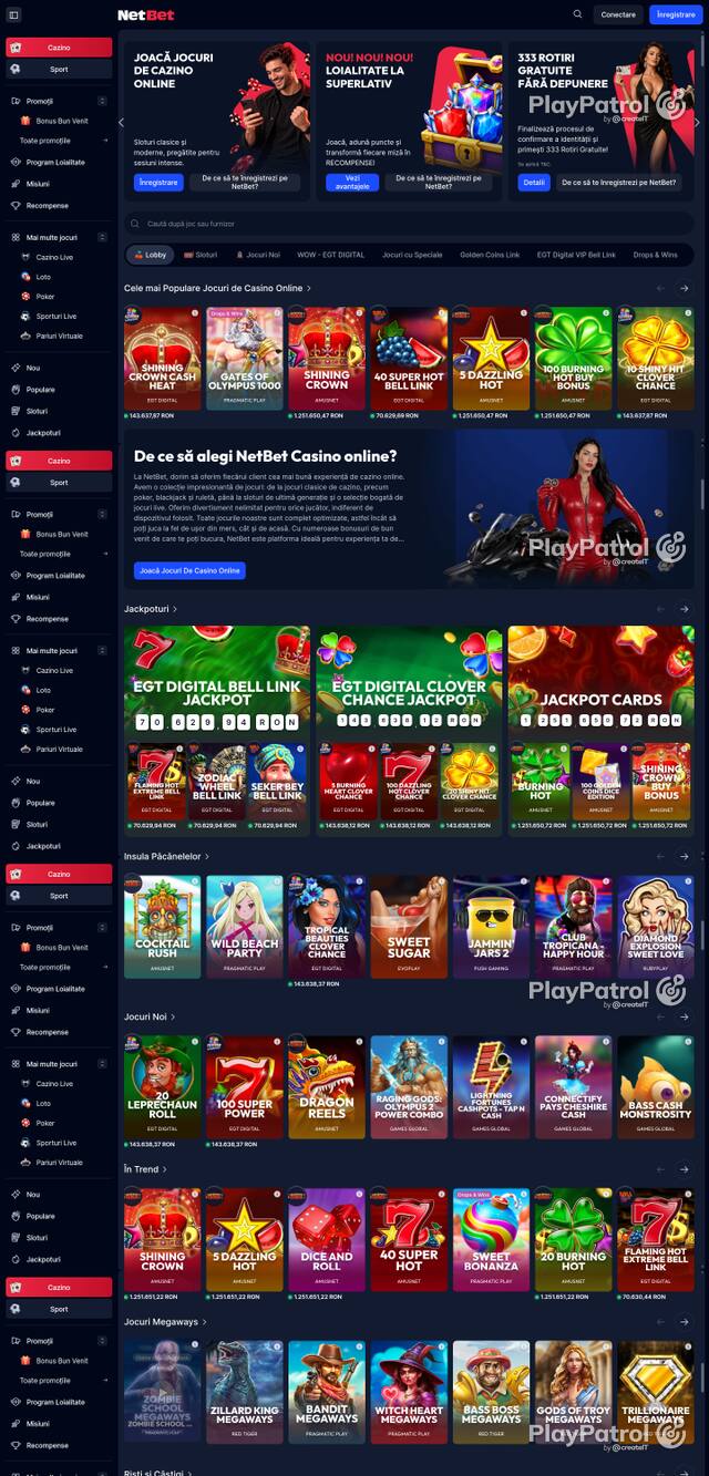 Capture of the front page of NetBet (casino.netbet.ro) on 7 October 2026