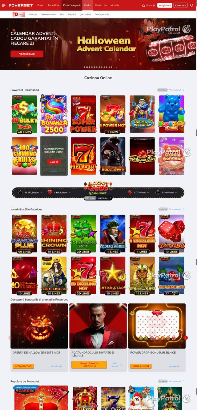 Capture of the front page of PowerBet (online.powerbet.ro) on 30 October 2026