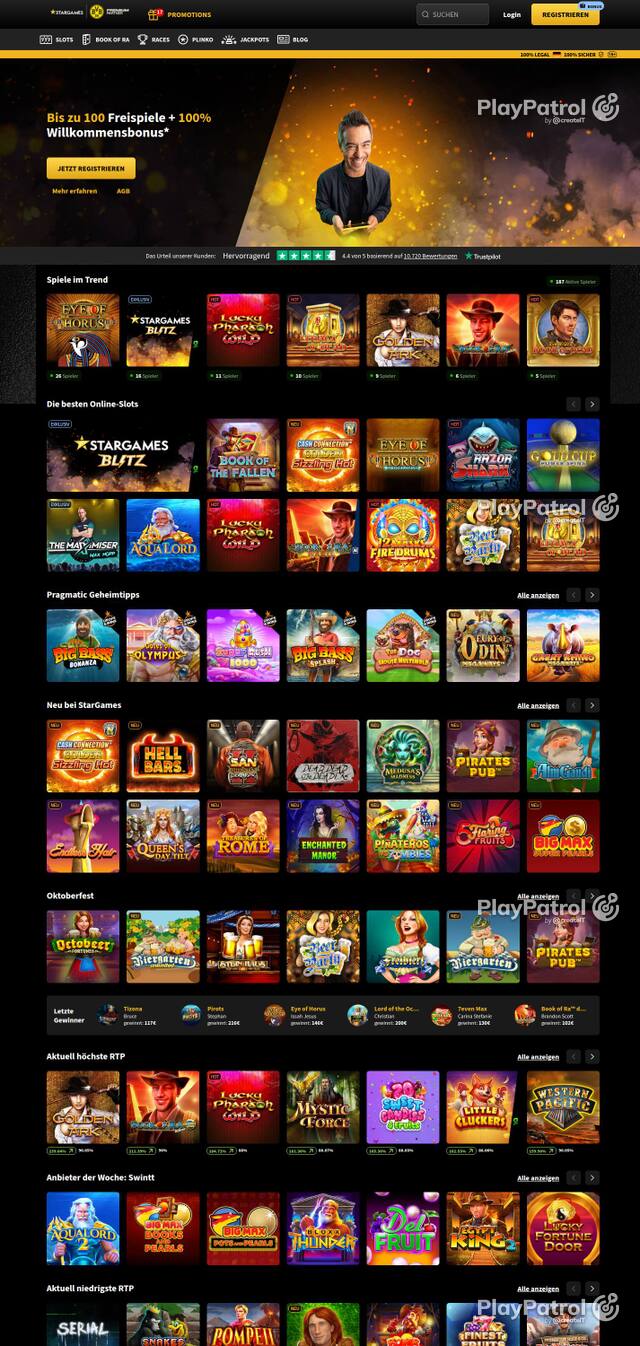 Homepage capture of StarGames recorded during the scan