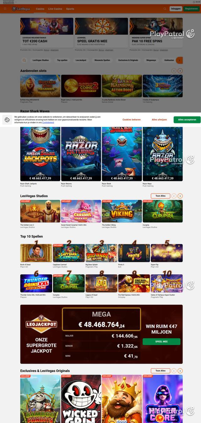 Homepage capture of LeoVegas Casino Nederland recorded during the scan
