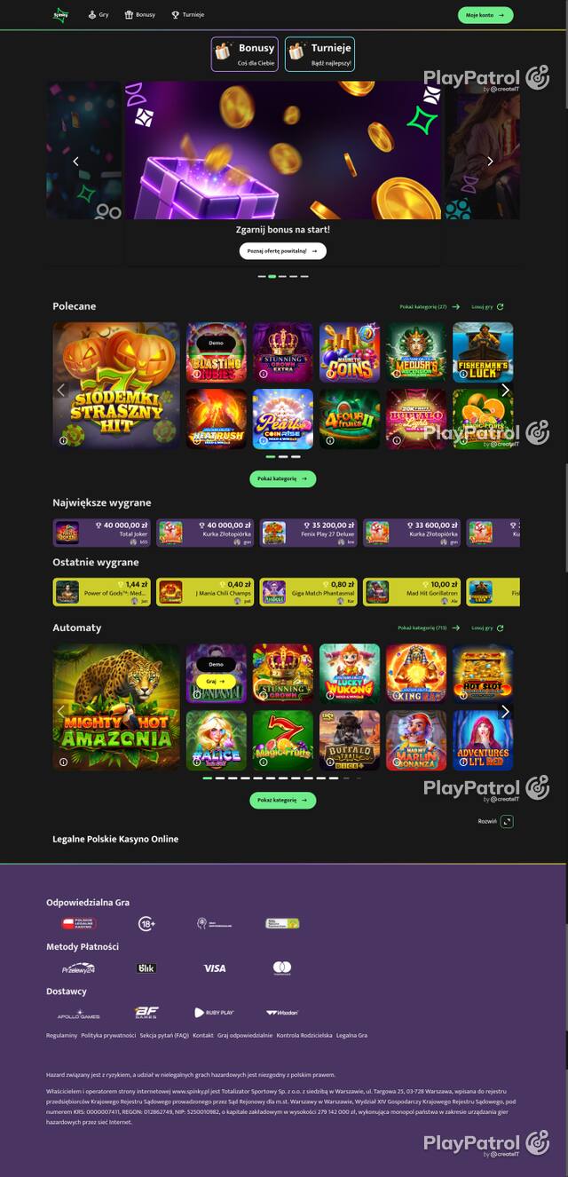 Capture of the front page of spinky.pl (spinky.pl) on 28 October 2026