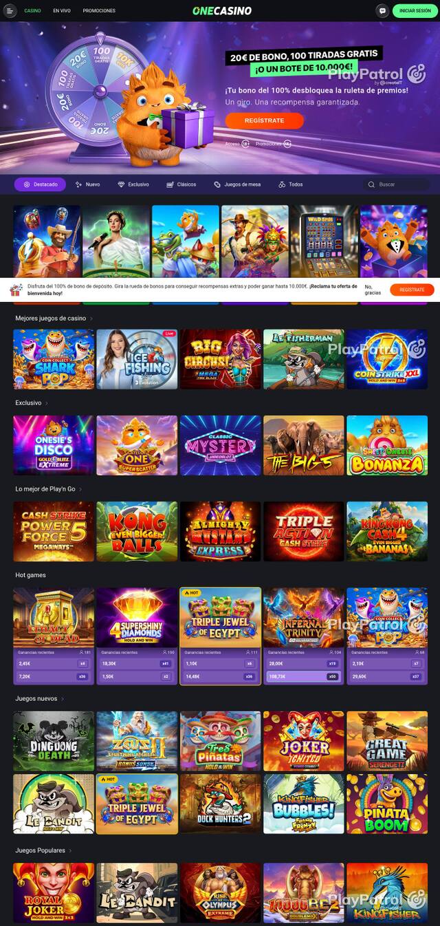 Homepage capture of One Casino recorded during the scan