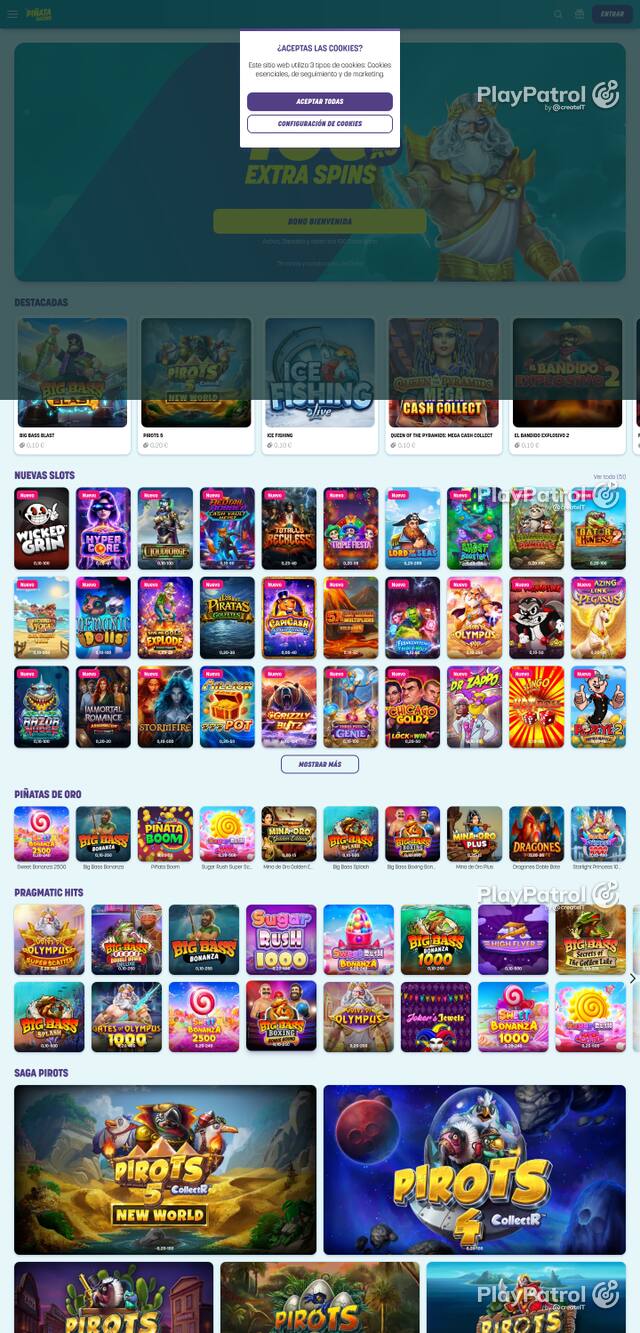 Capture of the front page of Piñata Casino (pinatacasino.es) on 10 October 2026