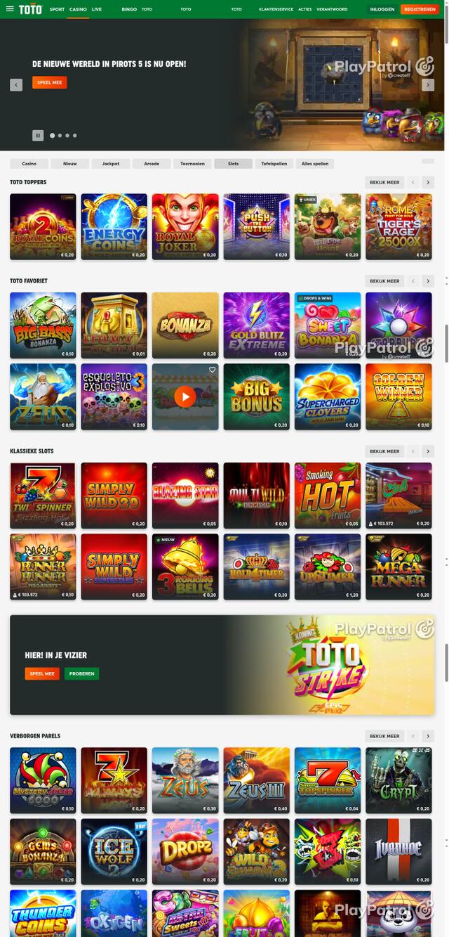 Capture of the front page of TOTO Casino (casino.toto.nl) on 28 October 2026