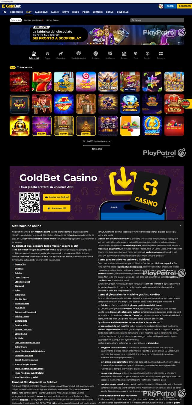 Homepage capture of Goldbet recorded during the scan