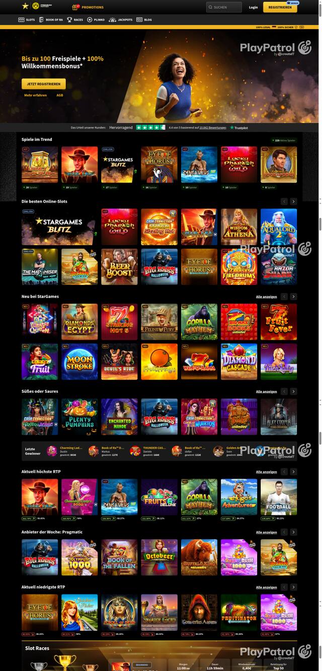 Capture of the front page of StarGames (stargames.de) on 14 October 2026