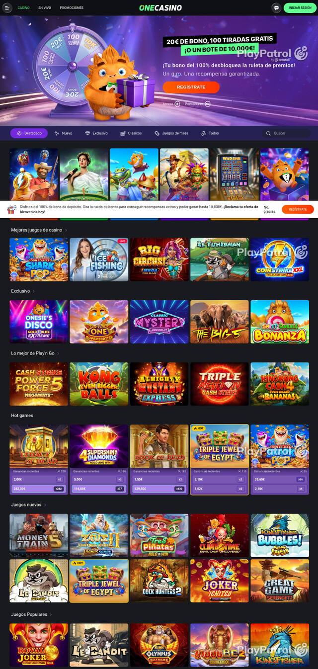 Homepage capture of One Casino recorded during the scan