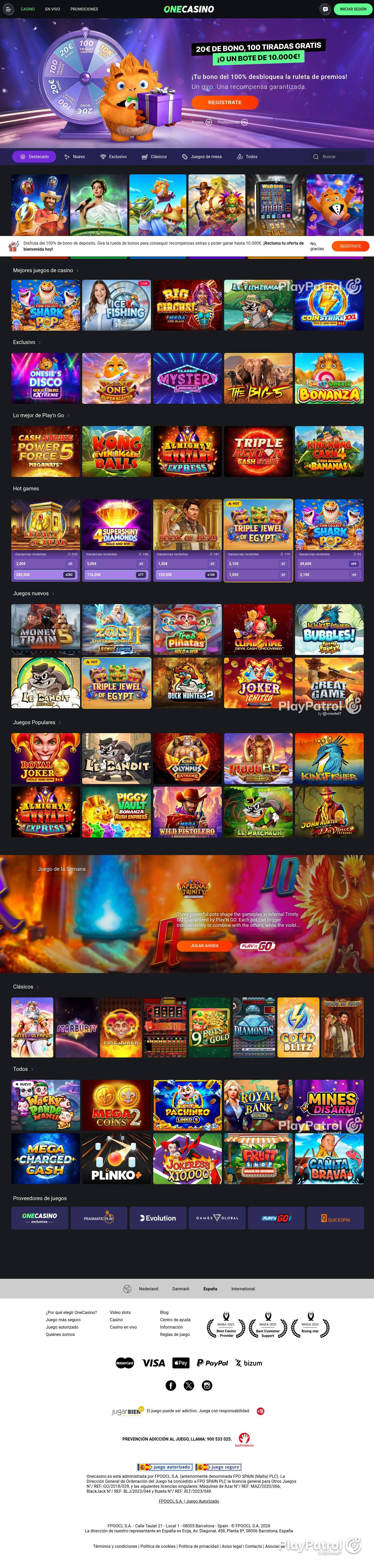 Full capture of One Casino recorded during the scan