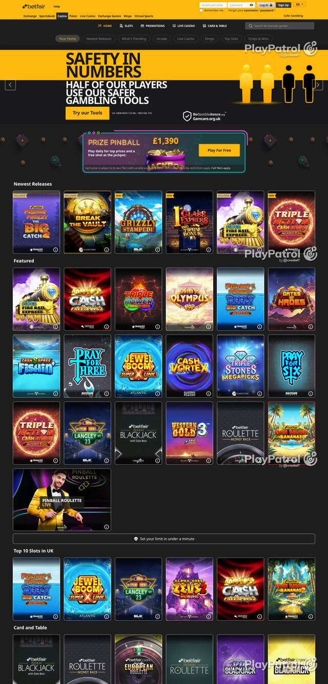 Homepage capture of Betfair Casino recorded during the scan